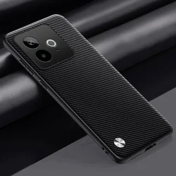 Premium PU Leather Matte Silicone Protective Case - Shockproof Hard Bumper Cover for Realme GT 7T (Matte black)