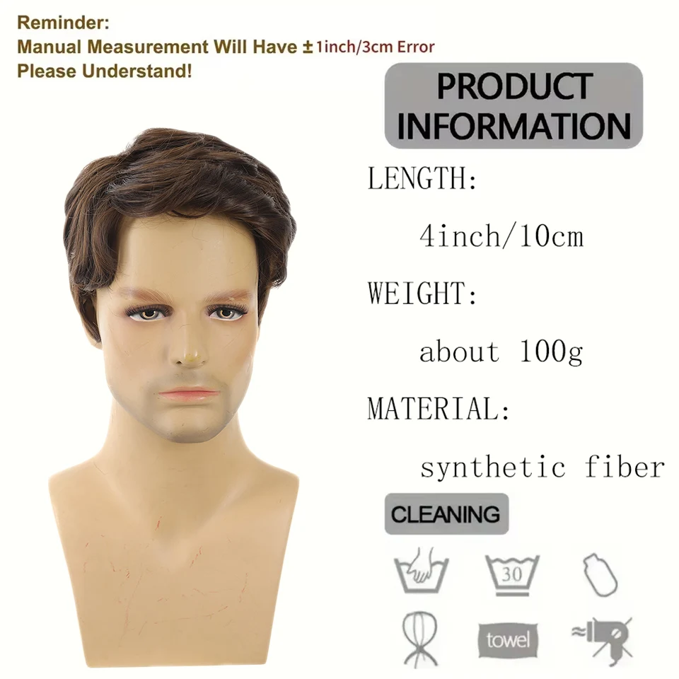 synthetic hair 4-inch men's texture perm short hair cover, just for playing styling men's head cover