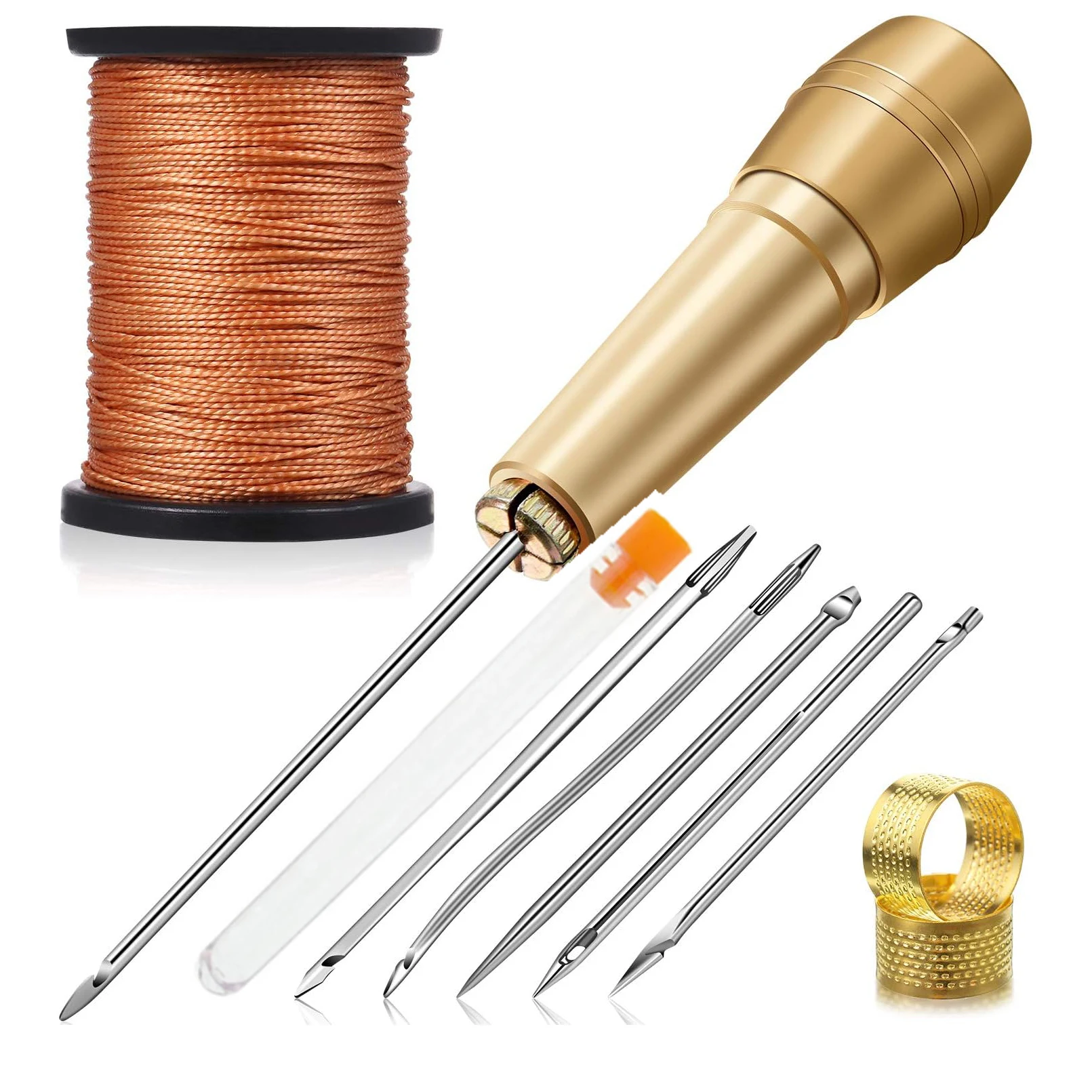 Leather Sewing Needles 11 Pieces Handmade Leather Sewing Tools Shoes Leather Repairs 6 Copper Handle Canvas Sewing Tapered Needles