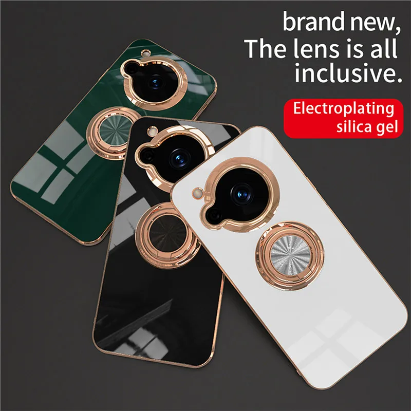 Magnetic Adsorption 6D Plating TPU Case with Ring and Stand Shell Cover