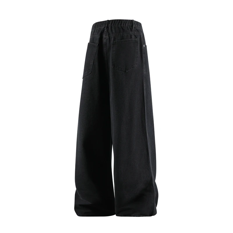 FEWQ Fashion Men's Denim Pants 2024 Autumn Winter New Dark Style Solid Color Straight-leg Elastic Waist Stylish Trousers 24E5233 2