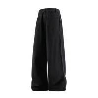 FEWQ Fashion Men's Denim Pants 2024 Autumn Winter New Dark Style Solid Color Straight-leg Elastic Waist Stylish Trousers 24E5233 2