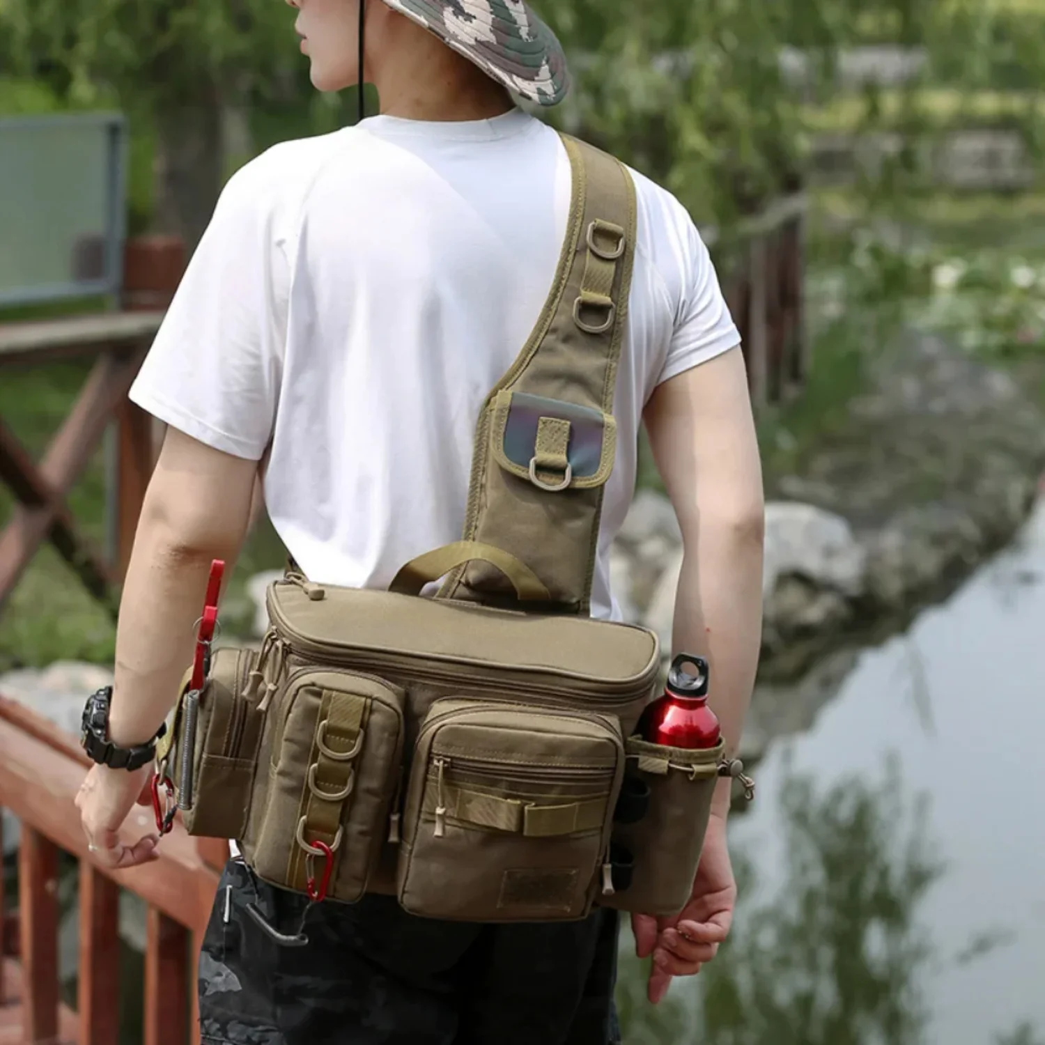 Fishing Shoulder Multifunctional Fishing Waist Pack Nylon Large Multi Pocket Waterproof Outdoor Sports Riding
