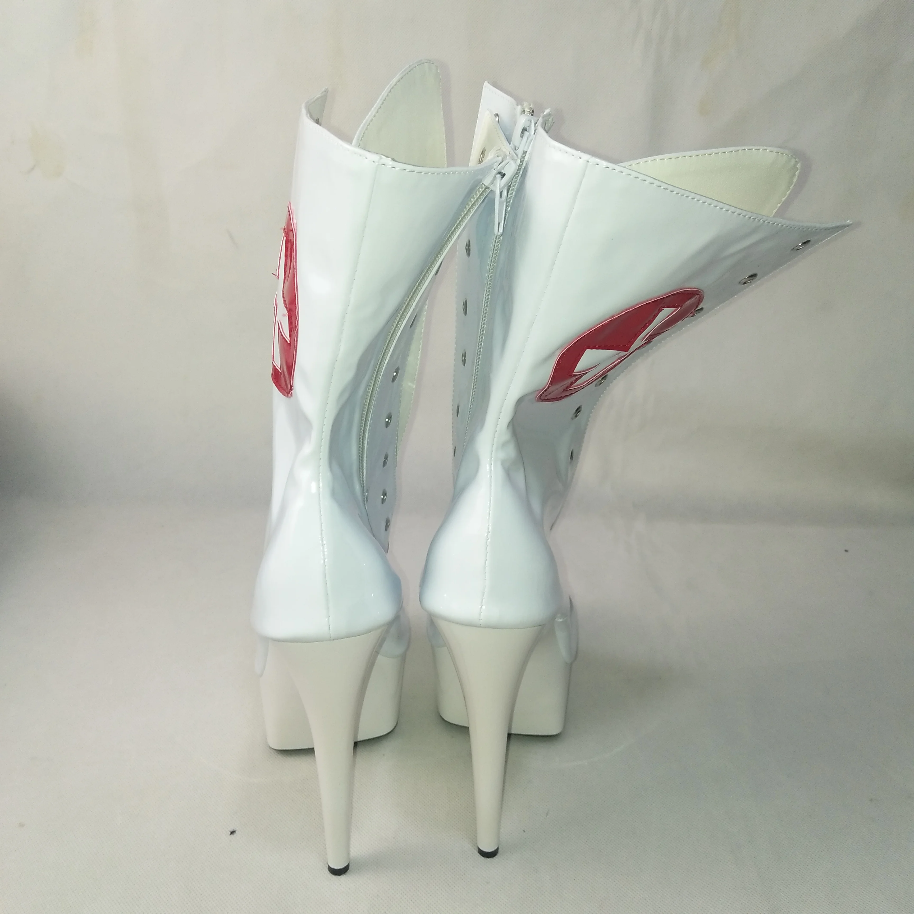 15cm sexy lace-up high heel shoes women pu leather boots back zipper ladies' ankle boots sexy dance shoes