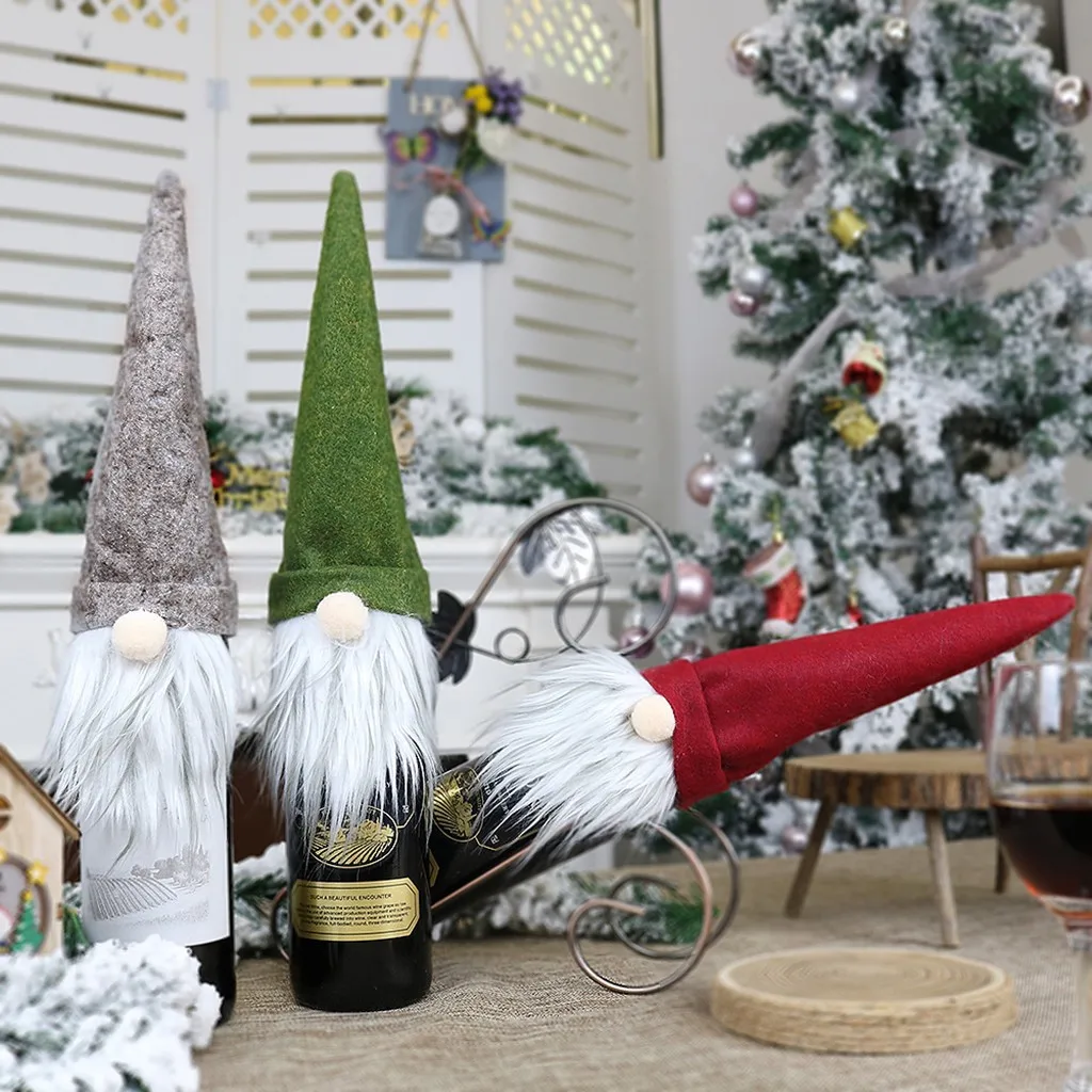 

Christmas Decoration Gnomes Shape Champagne Bottle Cover Faceless Doll Wine Bottle Toppers Bags New Year Dining Table Decor Gift