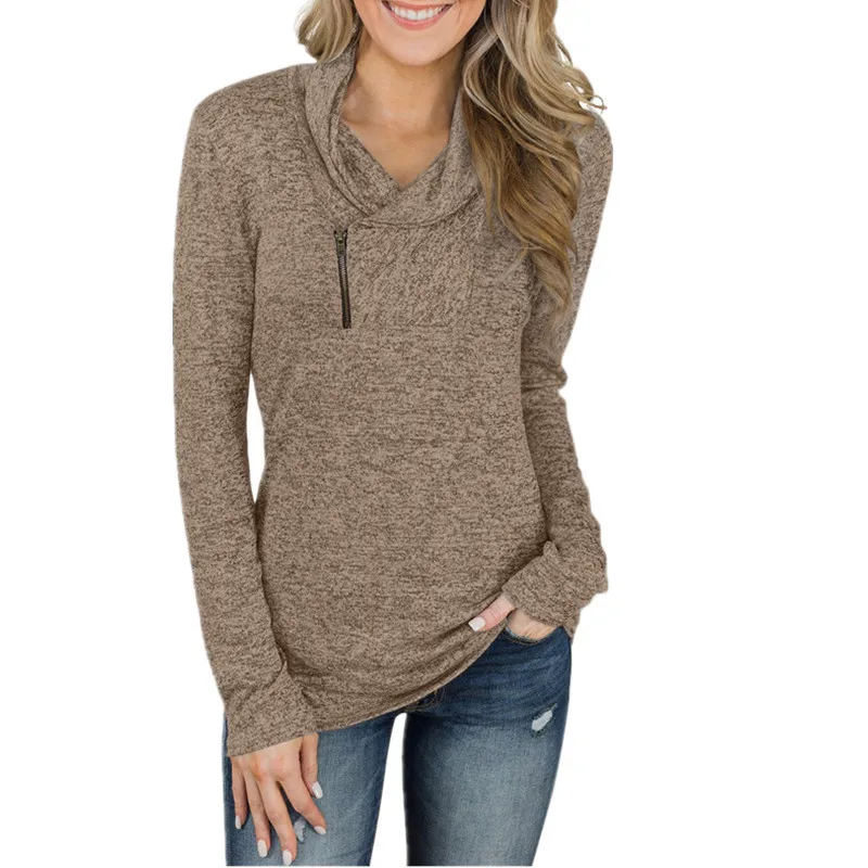 Женский пуловер на молнии, однотонный облегающий Топ с длинным рукавом, Осень-зима 2023