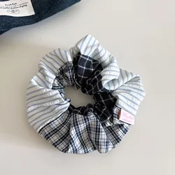 Women's Striped Plaid Fashionable Hair Scrunchie - Korean Sweet Kawaii Style Accessory (A)