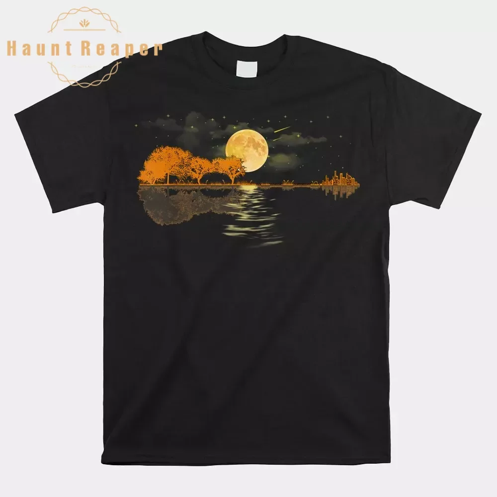 

Haunt Reaper Men T Shirt Guitar Lake Reflections Love Musician Acoustic Guitar Shirt O-neck Short Sleeve Plus Size Top Tees