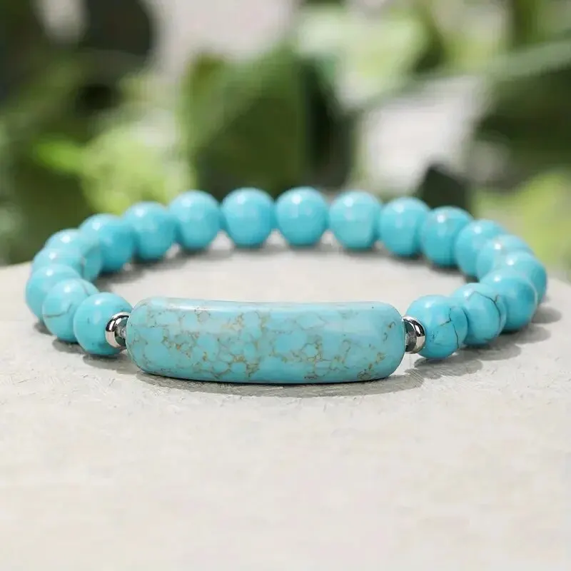 Pulsera de piedra curativa hecha a mano, piedra preciosa de malaquita Natural turquesa, pulsera rugosa de cristal, energía corporal, Yoga, 1 ud.
