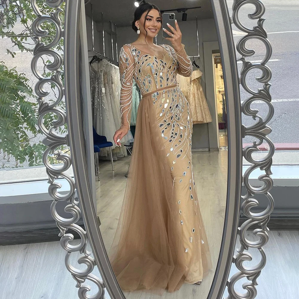S1168a903a16f4a1fa476b86b9a40212cm Muslim Nude Mermaid With Overskirt Beaded Long Evening Dresses Gowns For Woman Wedding Party Mallzona