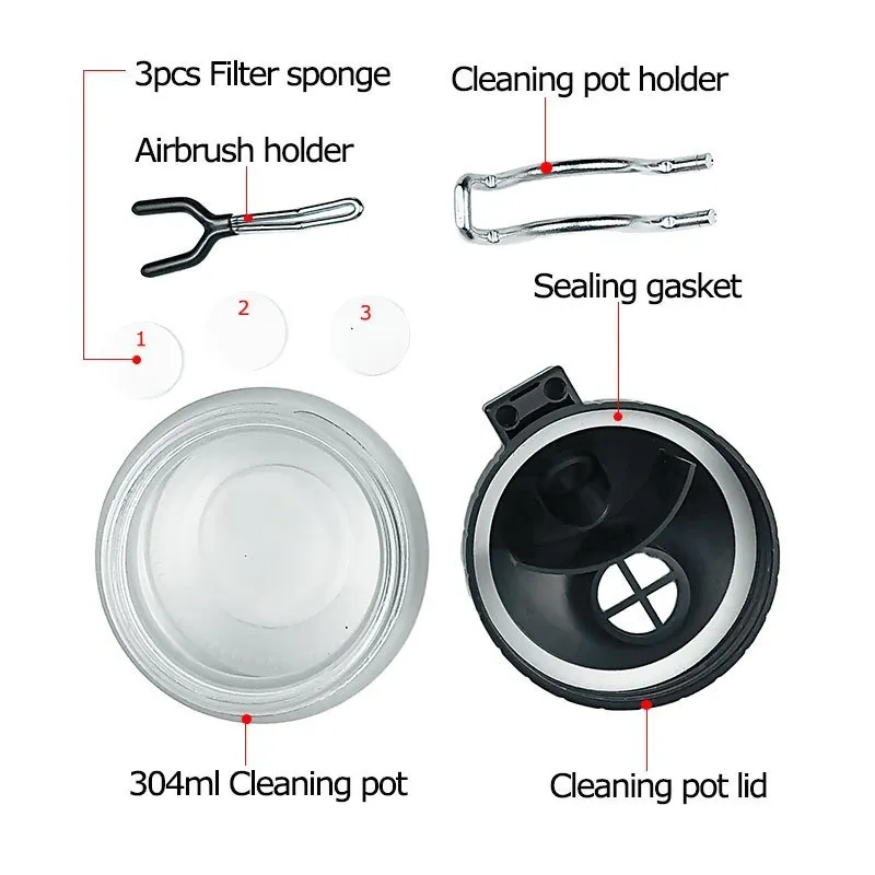 SAGUD Airbrush Cleaning Kit Clean Pot Jar with Holder and Cleaning