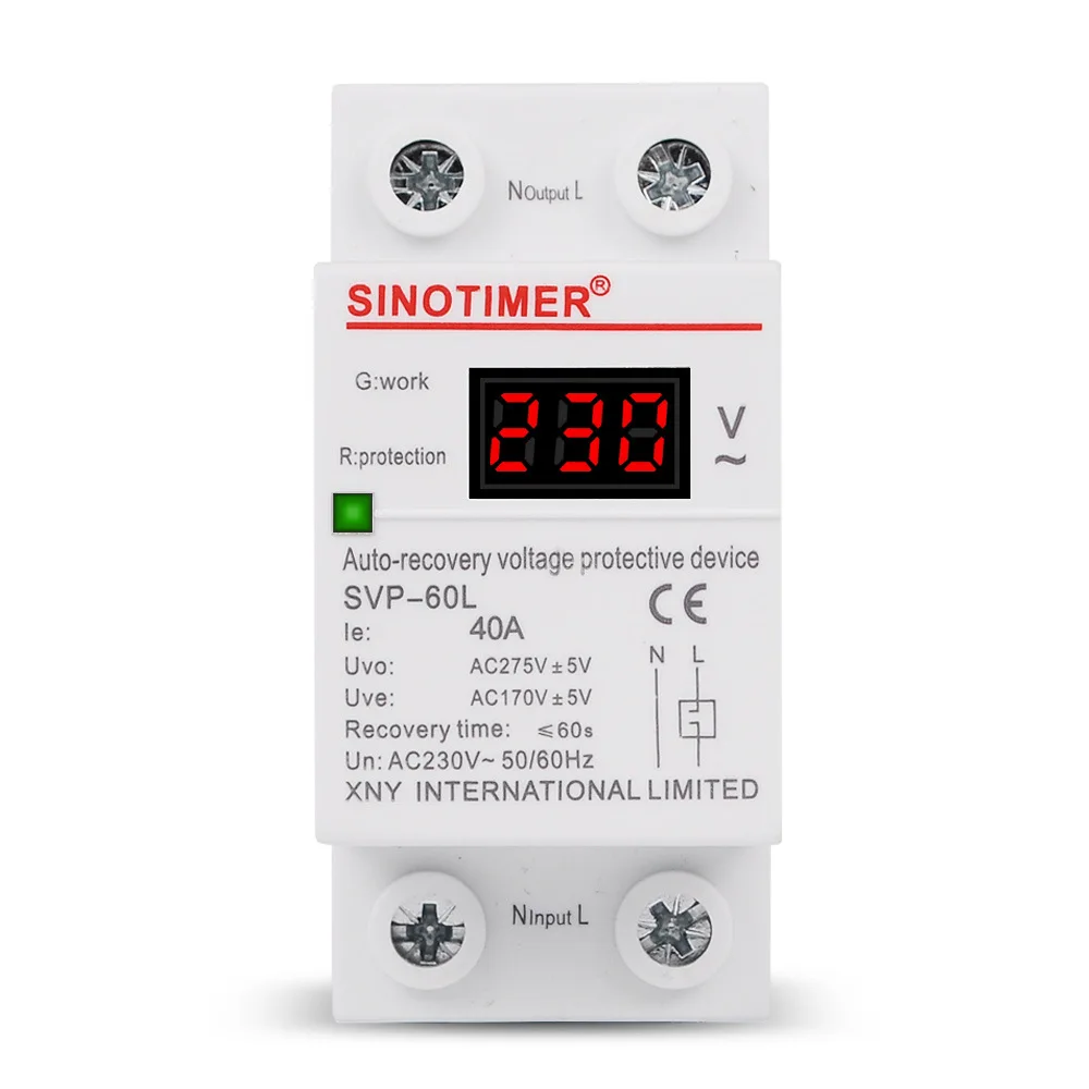 Digital Voltmeter Display Self Resetting Household Switch 220V Overvoltage And Undervoltage Protector SVP-60L 230V AC 40A 63A