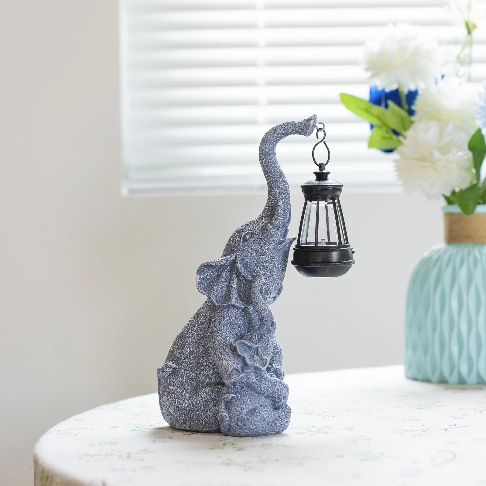 Solar Elefant Gartenfigur Mit LED – IP65 Wasserdicht, Aus Harz, Eltern-Kind-Motiv