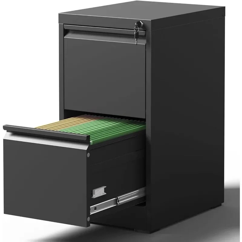 Yukimo Vertical Locking File Cabinet with 2 Drawer for Home Office Hanging Files for A4/ Legal/Letter Black US files