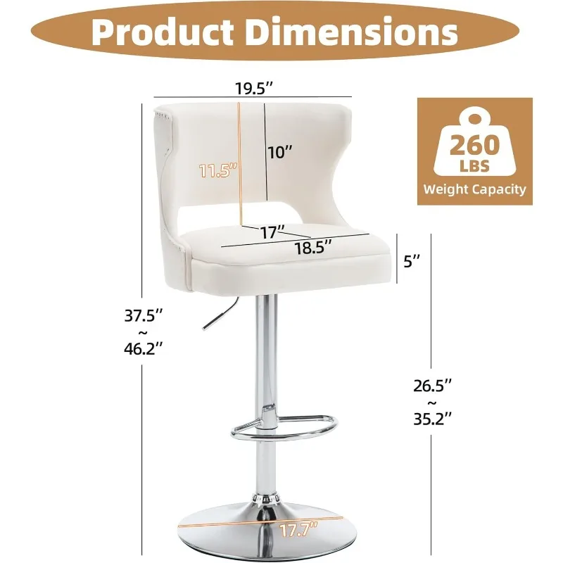 Bar Stools, Velvet Counter Height Adjustable Barstools, Swivel Bar Chairs for Kitchen Island, Cafe, Bar 3