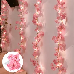 Cherry Blossom Fairy Light Garland - Artificial Flower Vine Decoration for Bedroom, Wedding, Party, and Holiday Ambiance (Warm White)