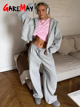 Autumn Women's Tracksuit with Zipper and Trousers Gary Casual Two Piece Set Women Casual Yellow  Pant Sports Suit with A Hood 1