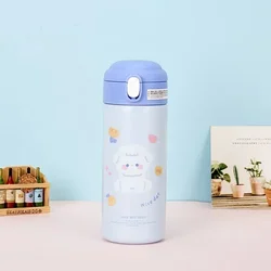 Cute Cartoon Stainless Steel Insulated Water Bottle - 380ML Thermal Flask with Straw - 380ml (Blue)