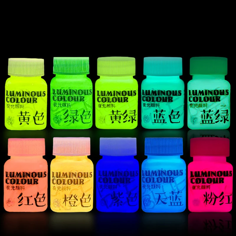 Pigmento dipinto a mano, vernice fluorescente da 10 g Pittura a pigmenti luminosi a base d'acqua che si illumina al buio, vernici artistiche per