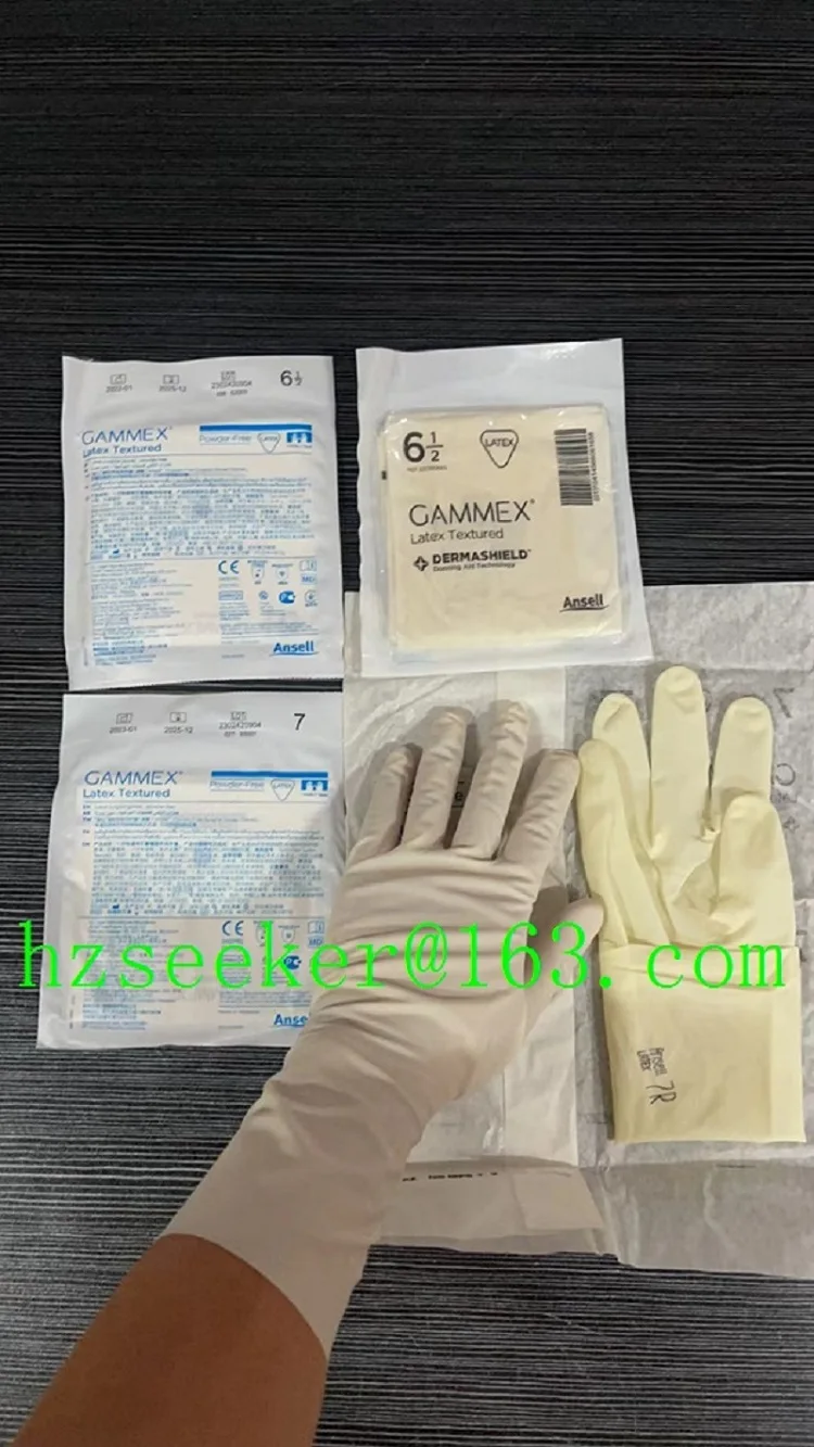 Ansell Gammex LatexTextured（1 pair) Micro-textured finish Latex Powder Free Surgical Gloves Straight Edge Outer glove