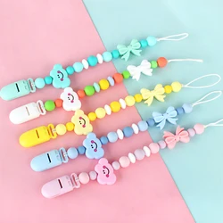 Baby Pacifier Clips Anti-drop Pacifier Chain Silicone Beads Cloud Bowknot shape Teething teether Dummy Holder Nipple Clip