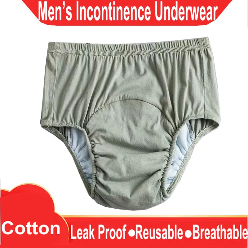 

2PC Men Panites Cotton Elderly Incontinence Underwear Washable Male Adult Cloth Diaper Sir Leak Proof Breathable Reusable