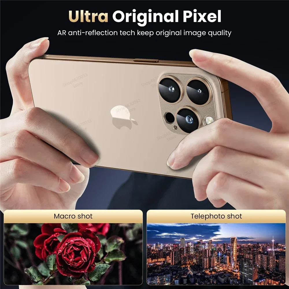 Premium Camera Protection Glass with Metal Ring Film and Lens Cover