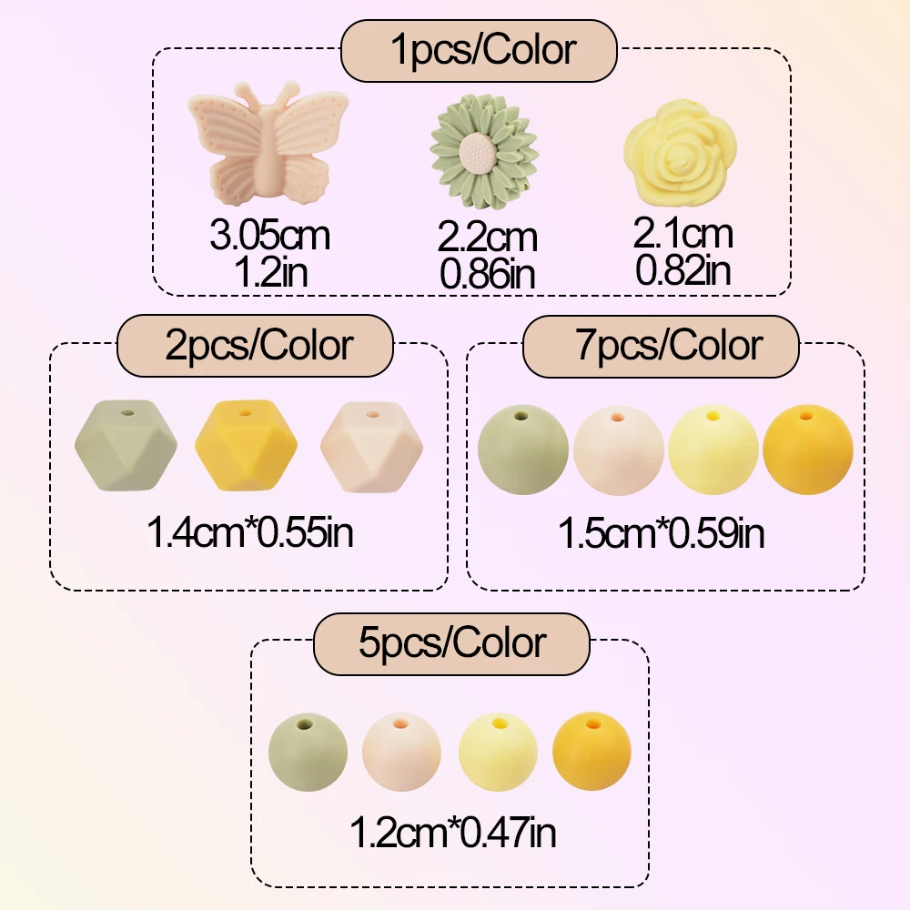 Lofca 57 Stück Silikon drei dimensionale Schmetterlings perlen Baby Tierform Insekten Zahnen bpa-frei DIY Baby Still Schnuller – Detail 1