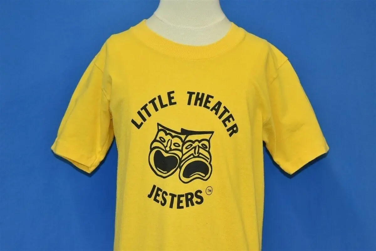 Vintage Anni '70 Little Theater Jesters Sock Buskin Comedy T-Shirt Gialla Yl Maniche Lunghe O Corte