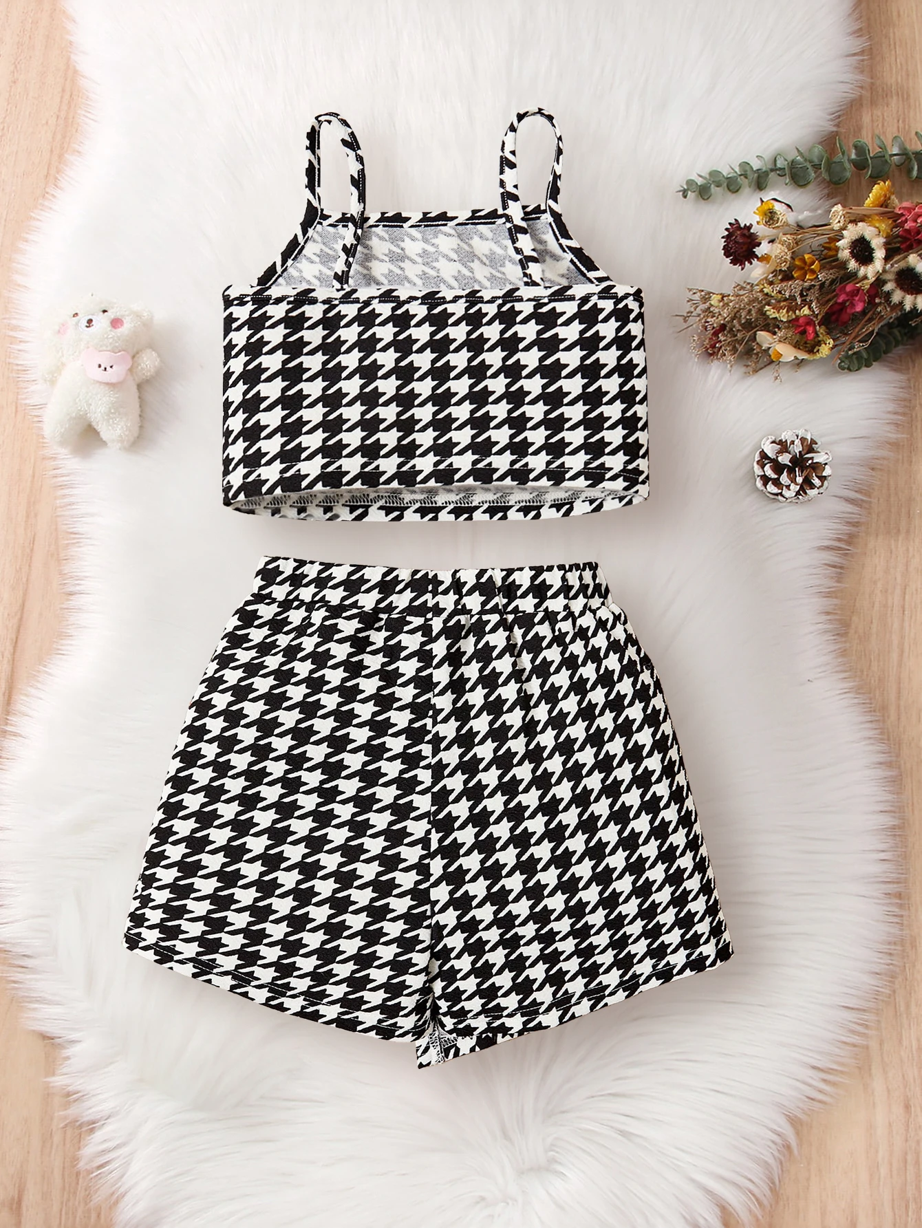 Girls Skirt Set Summer Houndstooth Short Camisole Top & Casual Skirt Children and Baby Girls 2pcs Set children skirts