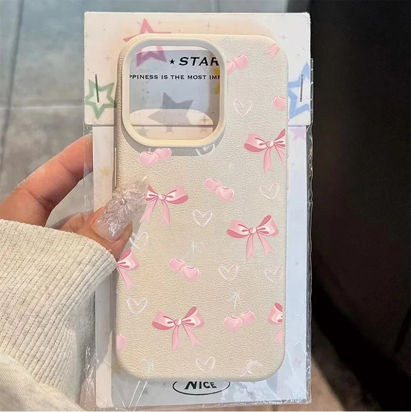 Girly Pink Bowknot Cherry Soft Phone Case