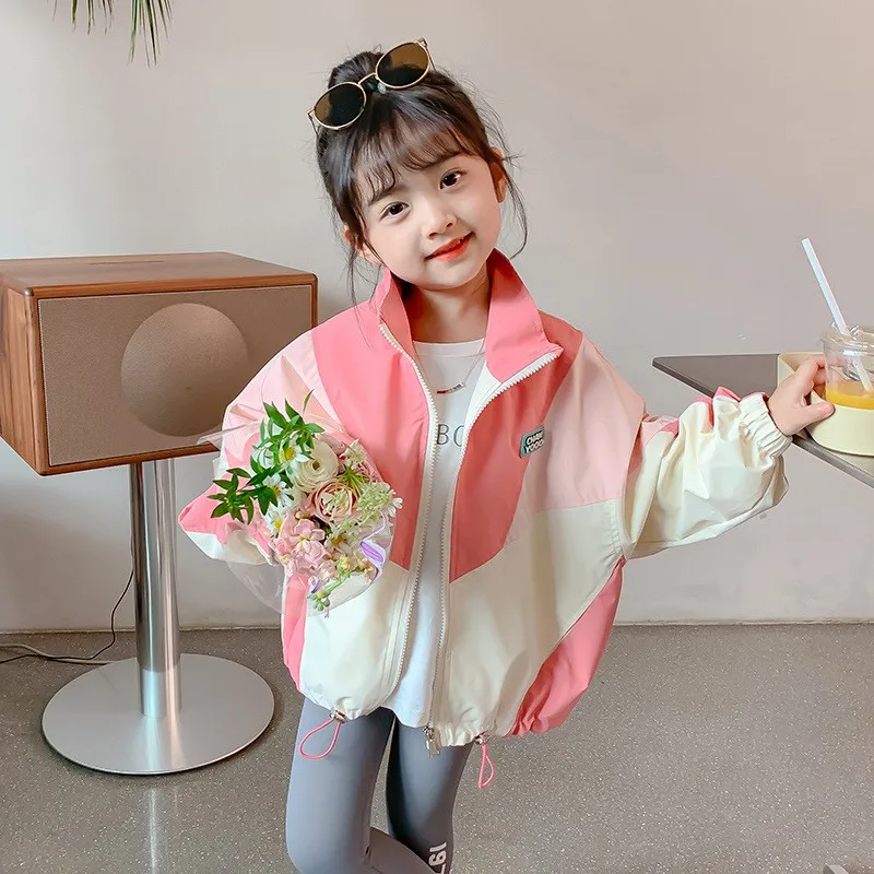 Girls Colorblocked Baseball Trench Jacket - Spring Autumn Casual Outerwear Ages 2-10