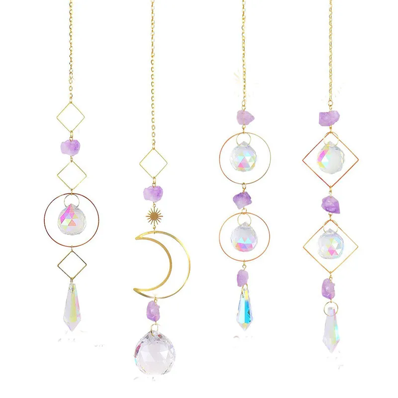 Suncatcher hanging crystal moon suncatchers pendants wind chimes rainbow prism window drop ornament christmas tree home decor