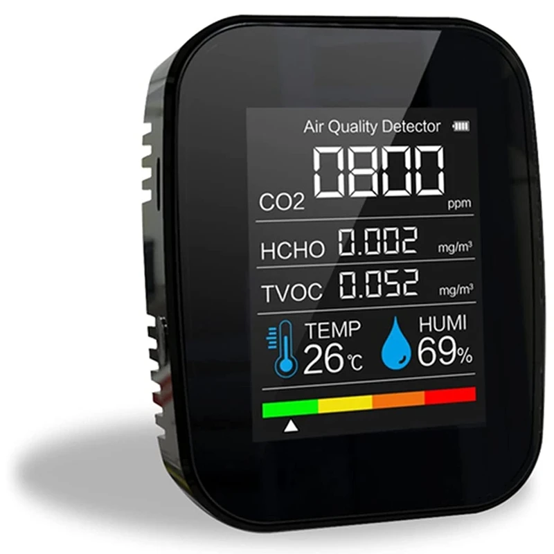 

Цифровой измеритель температуры и влажности CO2, тестер 5 в 1 для контроля качества воздуха, детектор угарного газа и содержания углекислого газа