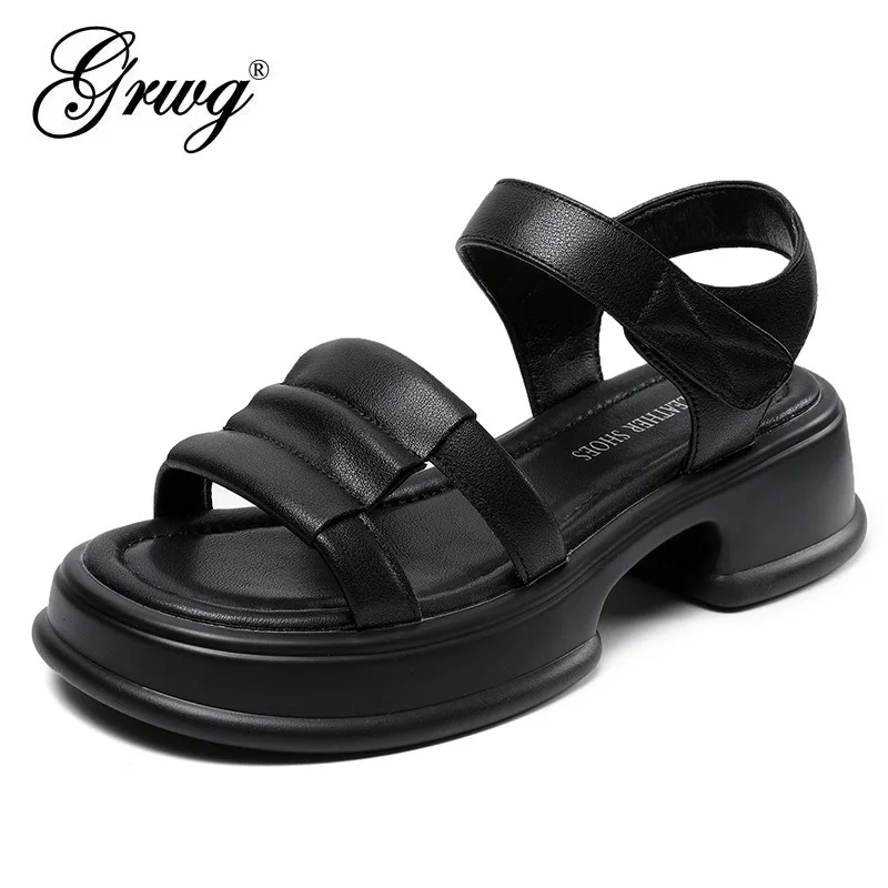 

Women Sandals Natural CowSkin Summer New Genuine Leather Beach Sandals Girls Thick Sole Fashion Open Toe Roman Women's Shoes