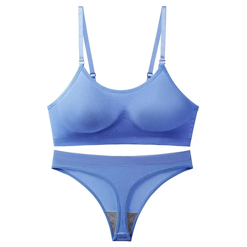 Wireless Women's Candy Color Bra Set Ribbed Seamless Female