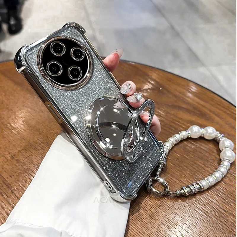 Glitter Mirror Holder Bracelet Chain Shockproof Back Case