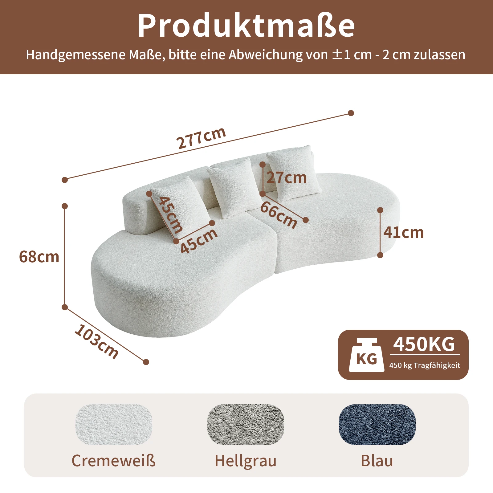 Modernes geschwungenes Bouclé-Ecksofa, 3-Sitzer-Kompressionssofa, komfortabel, stilvoll, einfache Montage – Detail 2