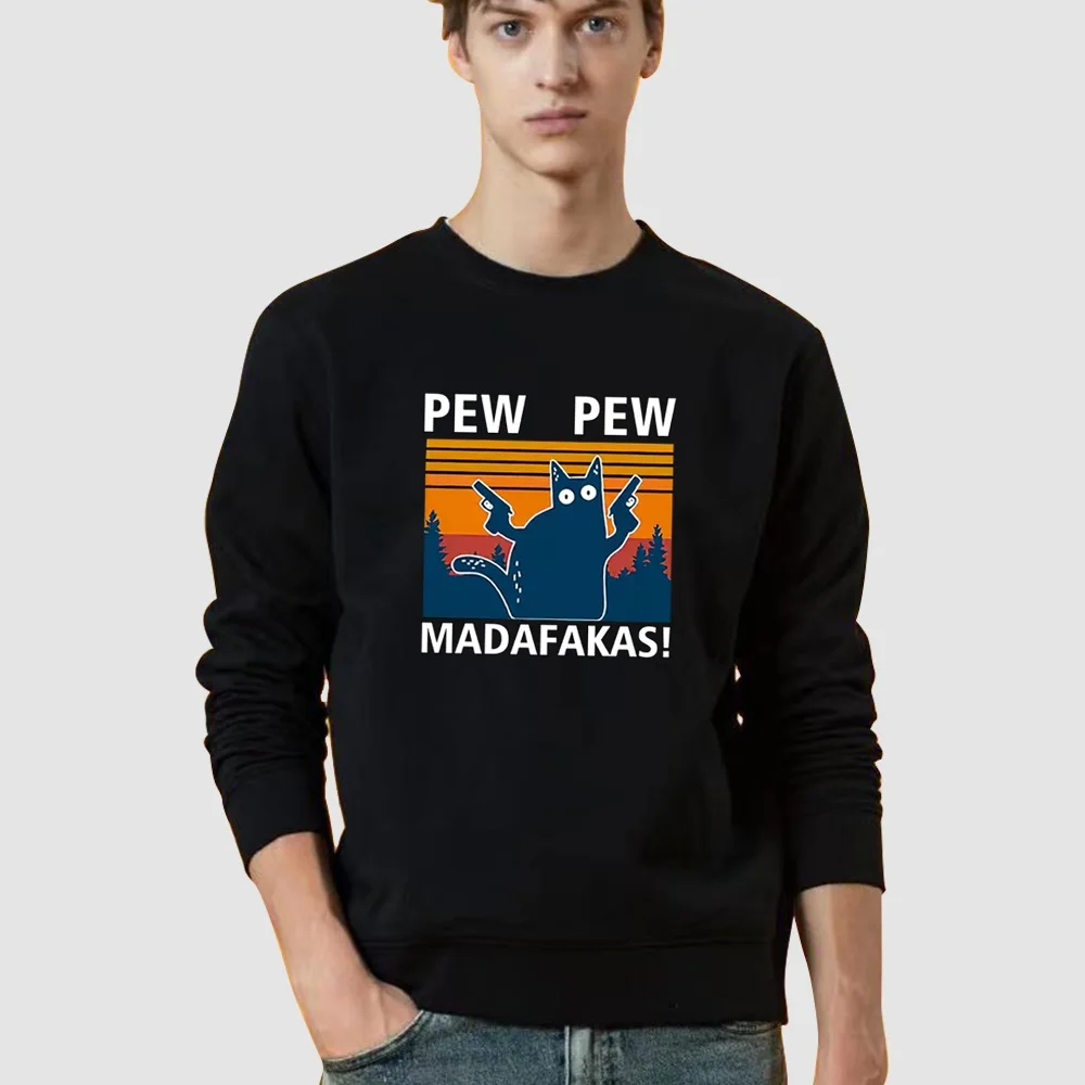 Men's Round Neck Black Pullover Long Sleeve Spring Autumn Thin Sweatshirt Clothes Casual Comfortable Pew Series O-Neck Tops