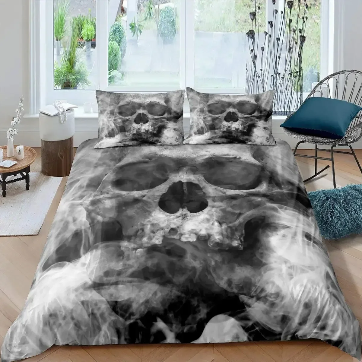 Juego De Cama 4 Piezas Joker Calavera 3D - Funda Edredón, Sábana, Almohadas, Rojo, 220x240 Cm