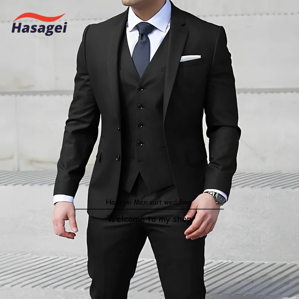 Navy blue Men's Business Suit 3-piece Slim Fit Jacket Pants Vest Formal Commuting Clothes Wedding Groom Tuxedo formal suit business men clothing