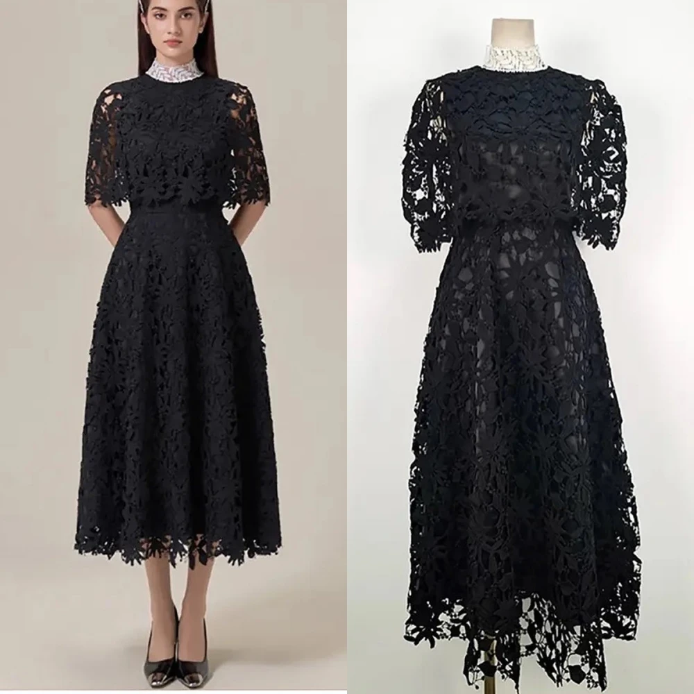 Prom Dress Saudi Arabia Prom Dress Lace Draped Homecoming A-line High Collar Bespoke Occasion Dresses Ankle-Length short ruffle lace homecoming dress embroidery luxury lace prom dresses knee length formal evening party dress