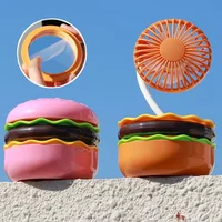 Mini Portable Handheld Fan Type-C Wireless Charging Small Fan Low Noise Cartoon Hamburger Desktop Fan With Hand Mirror! 1