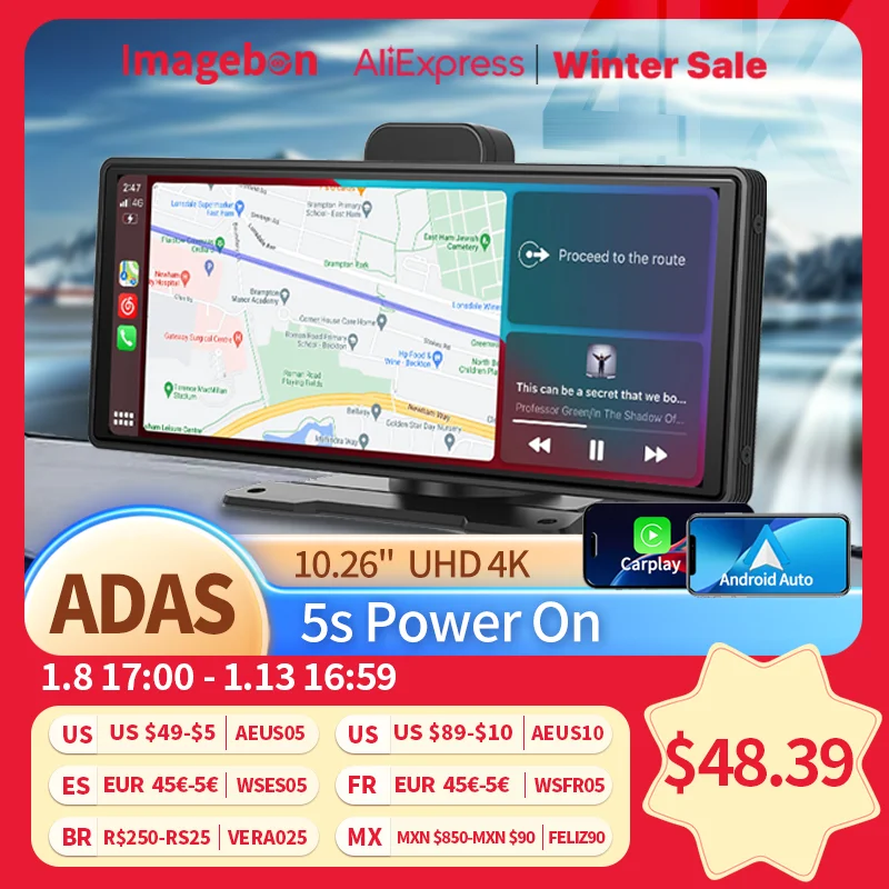 10.26-inch HD Wireless Car Stereo CarPlay Android 4K Driving Recorder Touch  Screen DVR Video Recorder WiFi GPS Rearview Camera - AliExpress