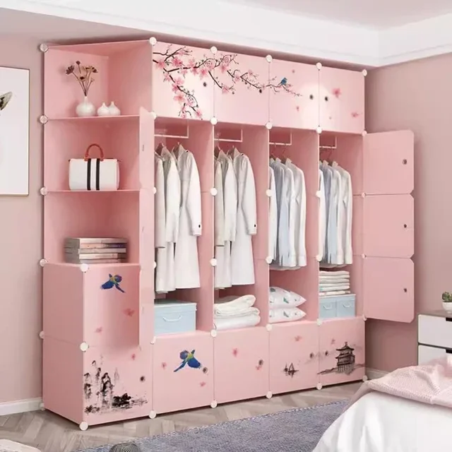 Plastic Storage Closet Clothes Partitions Fabric Jewelry Cupboard Mobiles Modular Shelves Wardrobe Cheap Armario Home Furniture
