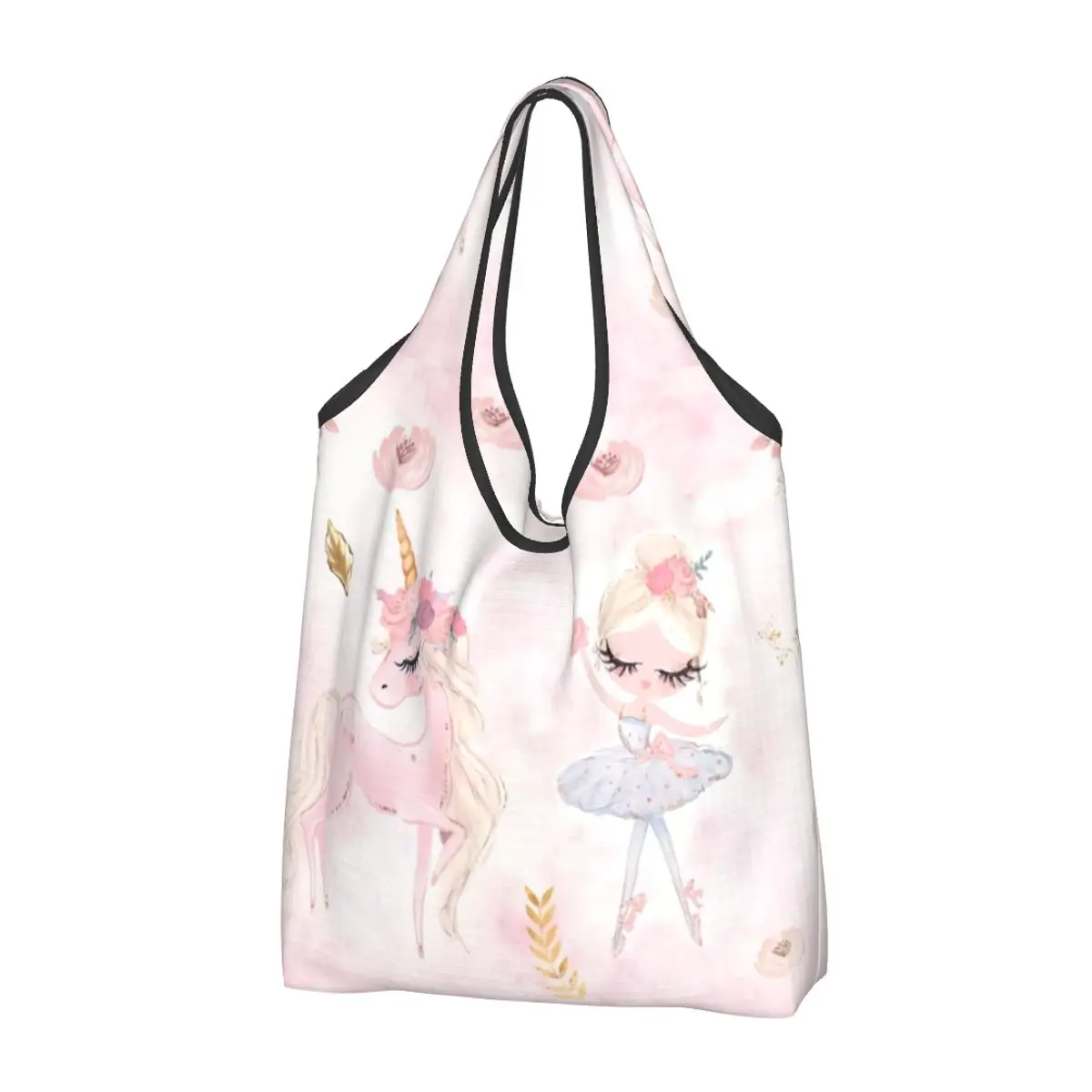 

Reusable Ballet Art Shopping Bag Women Tote Bag Portable Ballerina Dancer Grocery Shopper Bags