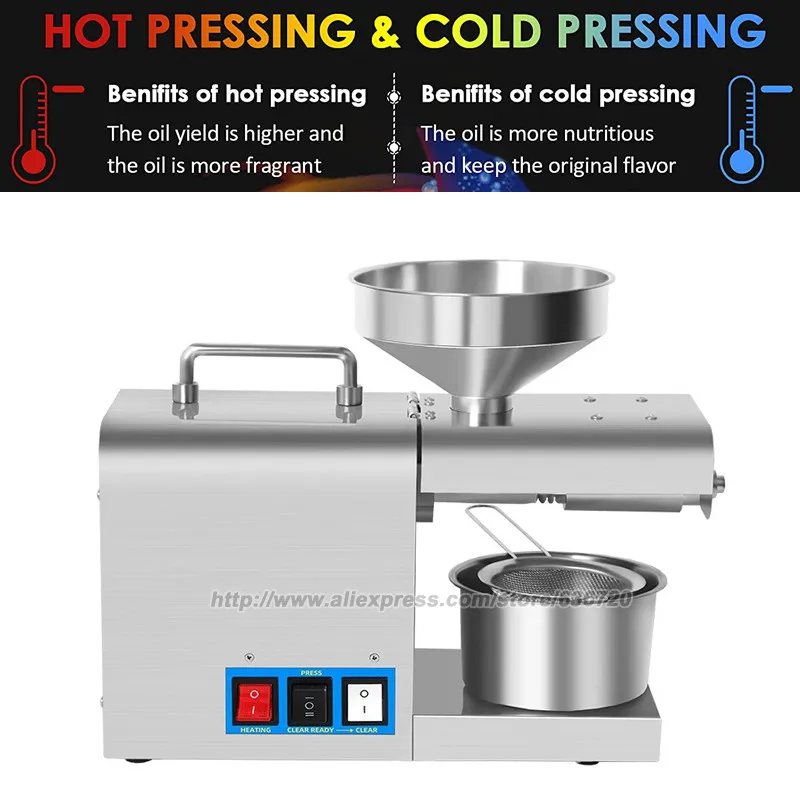 Cold/Hot Oil Expeller for Commercial Home Use Stainless Steel Electric Oil Press for Nuts Walnut Linseed Almond Rapeseed Sesame 2
