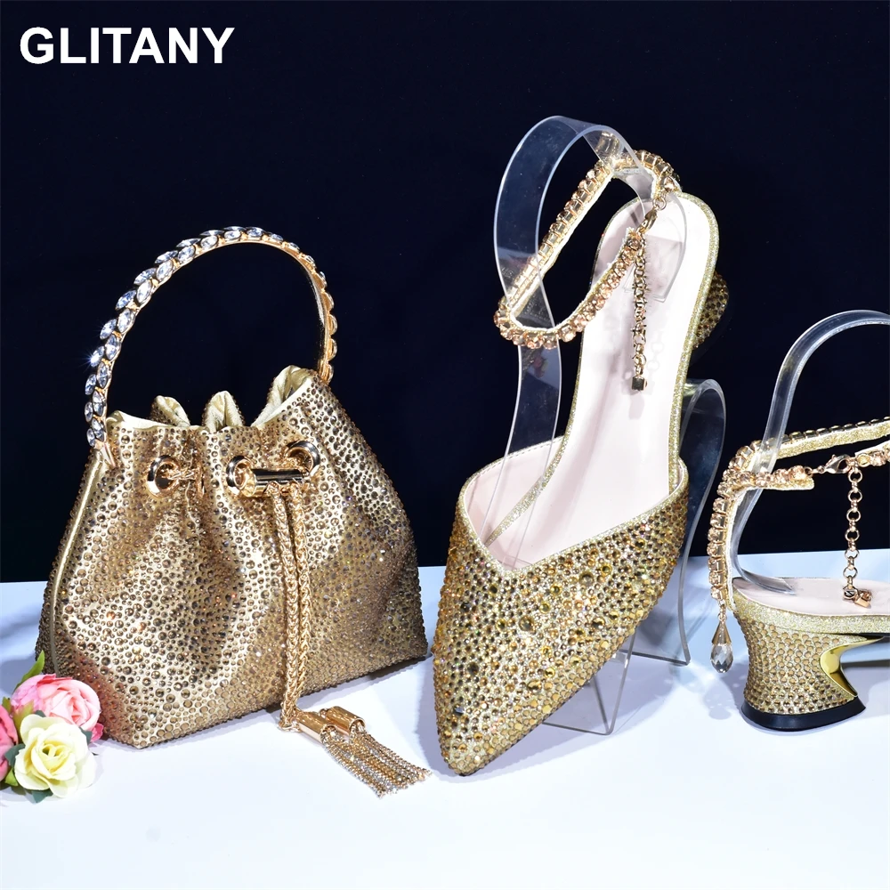 

Fashion Trend Pointed Shallow Heels Wear Comfortable Exquisite Elegant Women's Shoes and Bag Set Decorated with Rhinestone