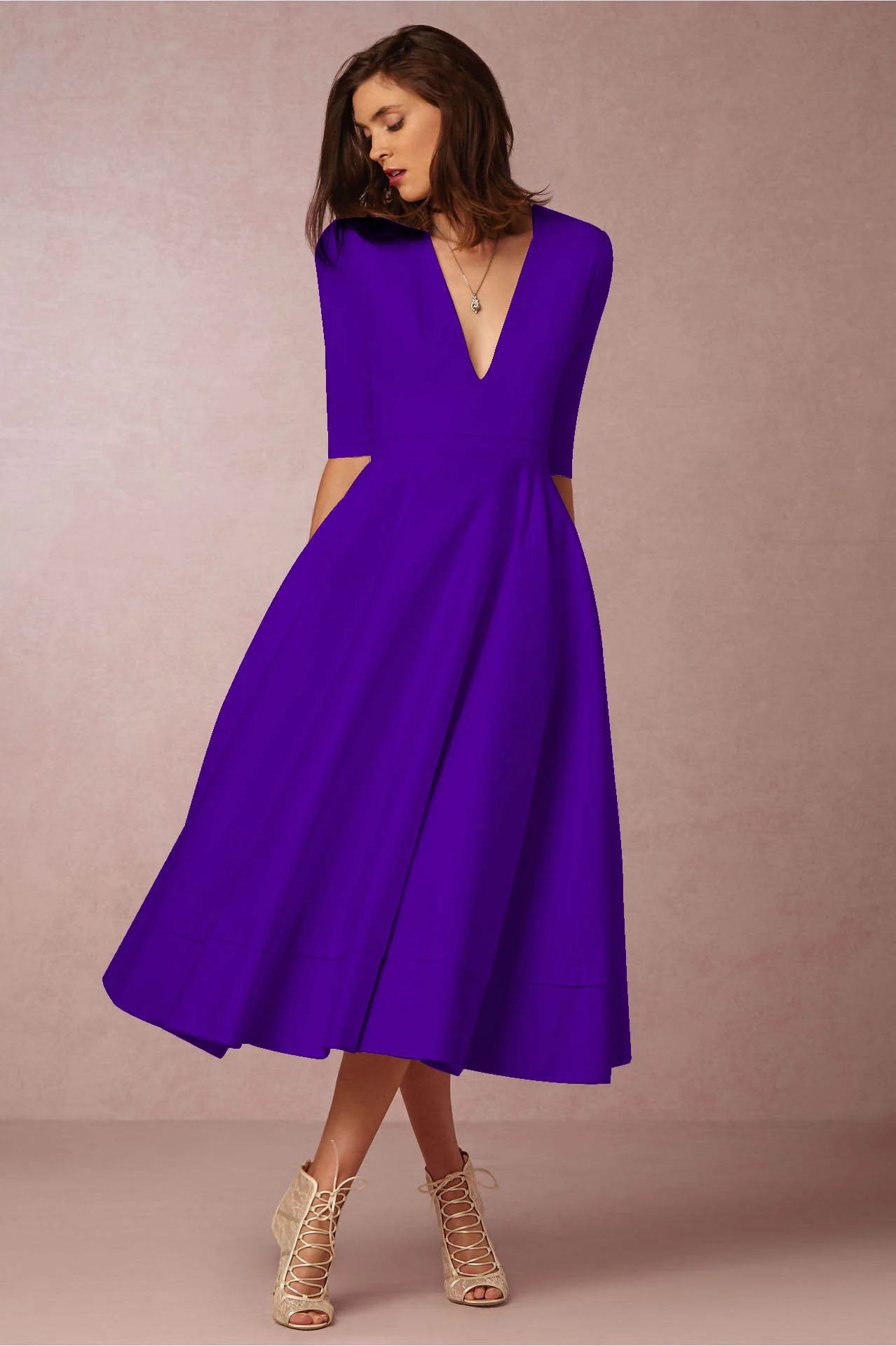 

Cutubly Sexy Vestidos Casual Night Club Party Outfits Dresses Deep V Long Sleeve Dress Medium Length Skirts Gown Clothing New