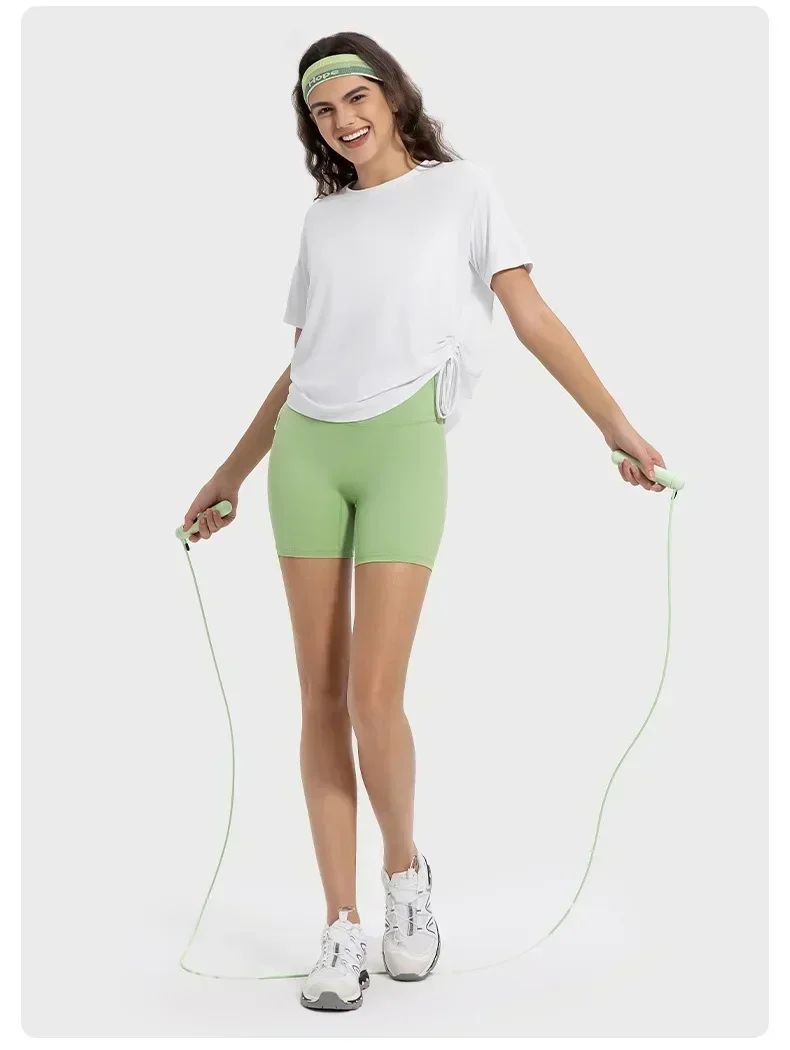 New Lemon Cool Breathable Quick-drying Drawstring Pleated TEE Loose Comfortable Round Neck Outdoor Sports Short Sleeve 6